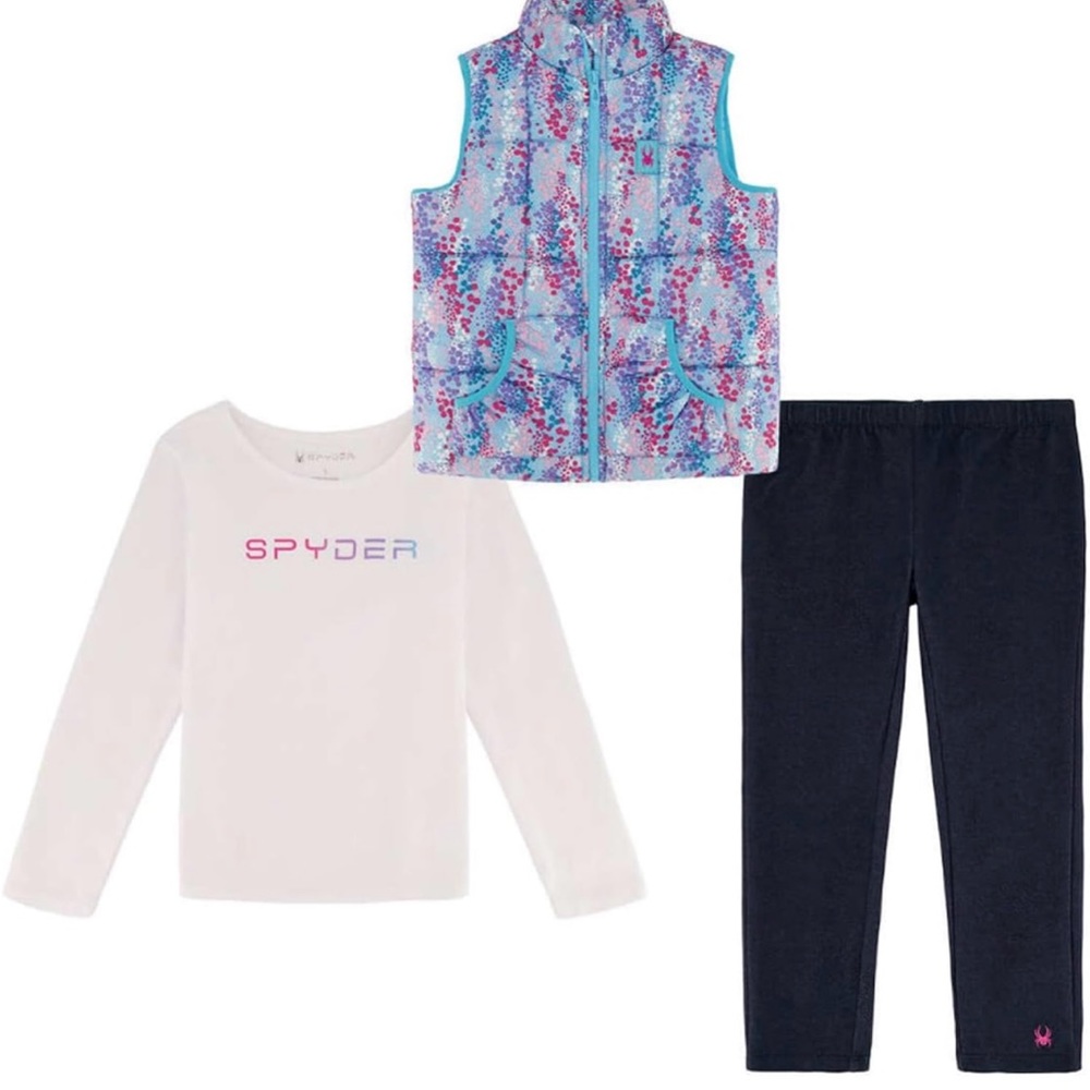 Spyder Kids' Girls 3-piece Vest Set-Light Blue Confetti Size 3T
